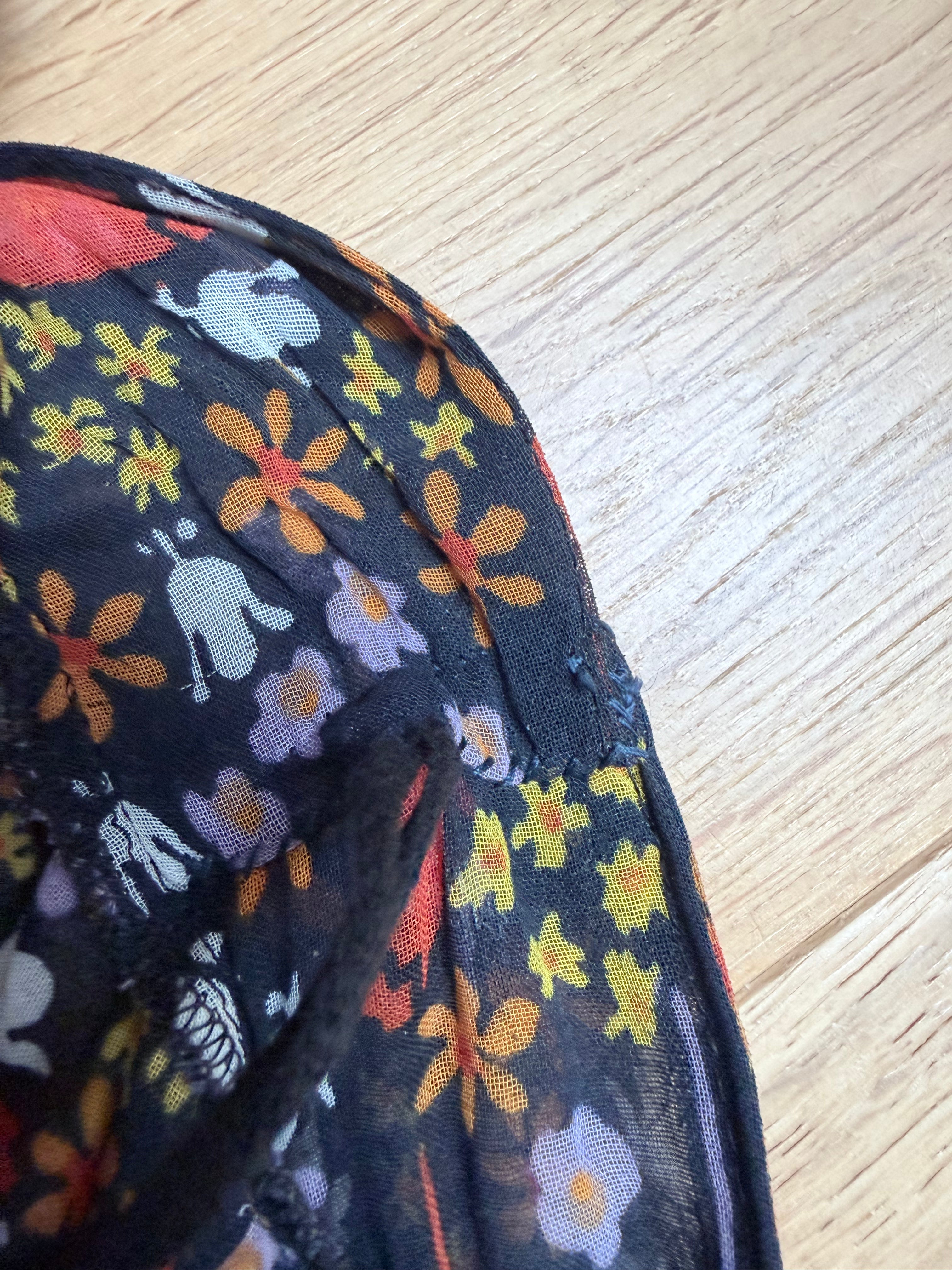 Rare Early 1970s David Silverman Floral Angel Sleeve Maxi Dress