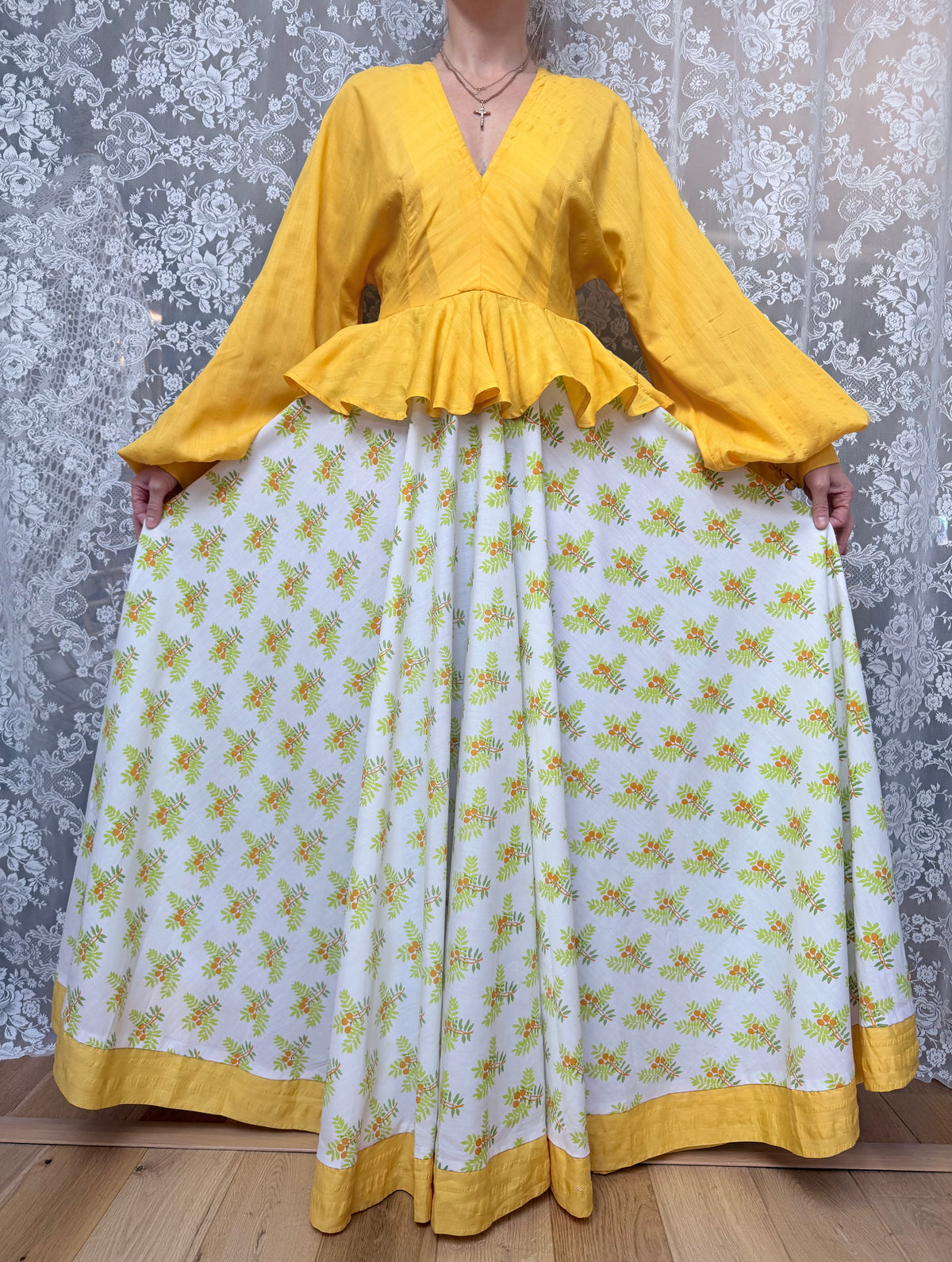 Incredibly Rare Jean Varon 1960s Yellow Peplum Maxi Dress