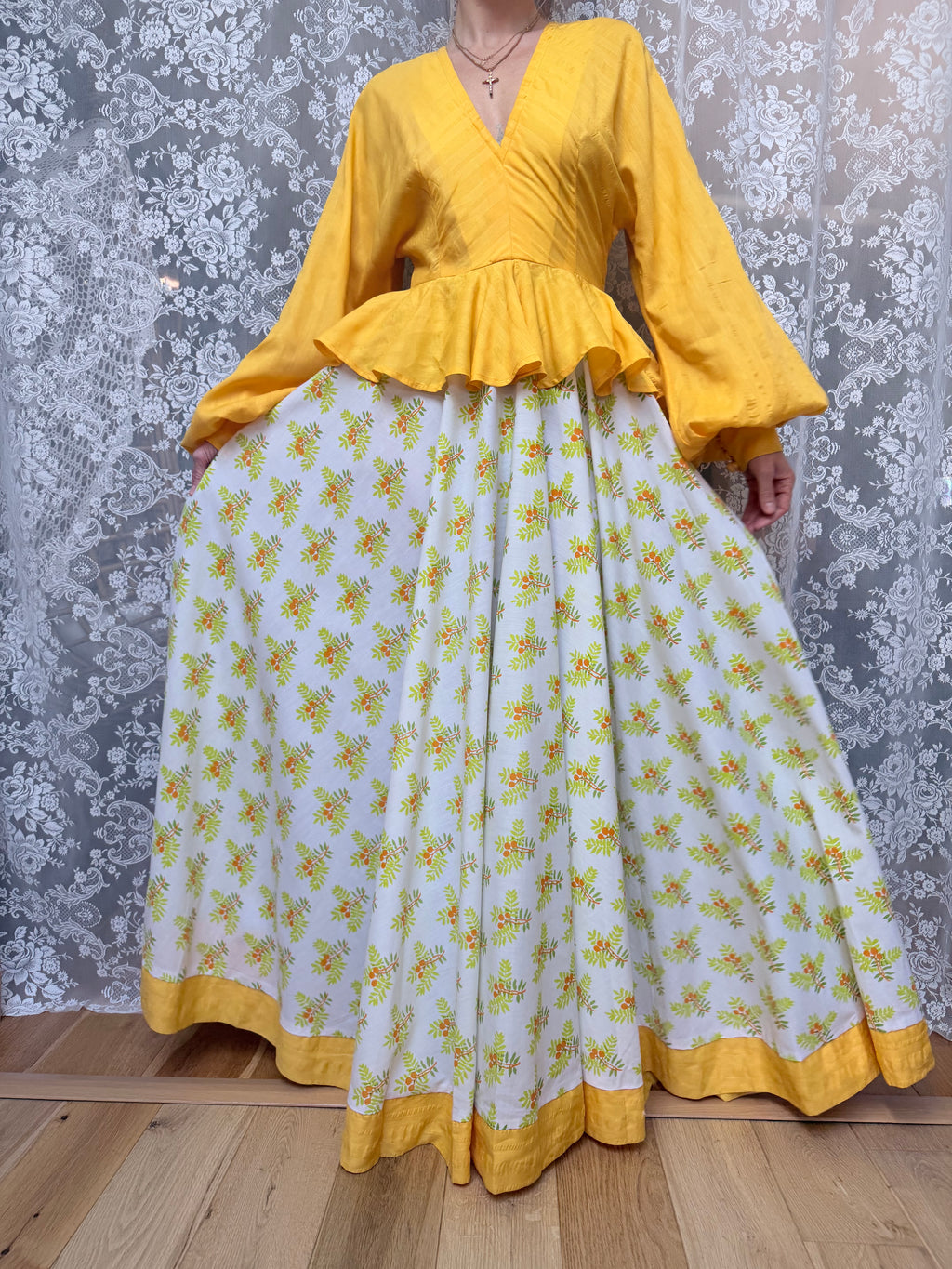 Incredibly Rare Jean Varon 1960s Yellow Peplum Maxi Dress