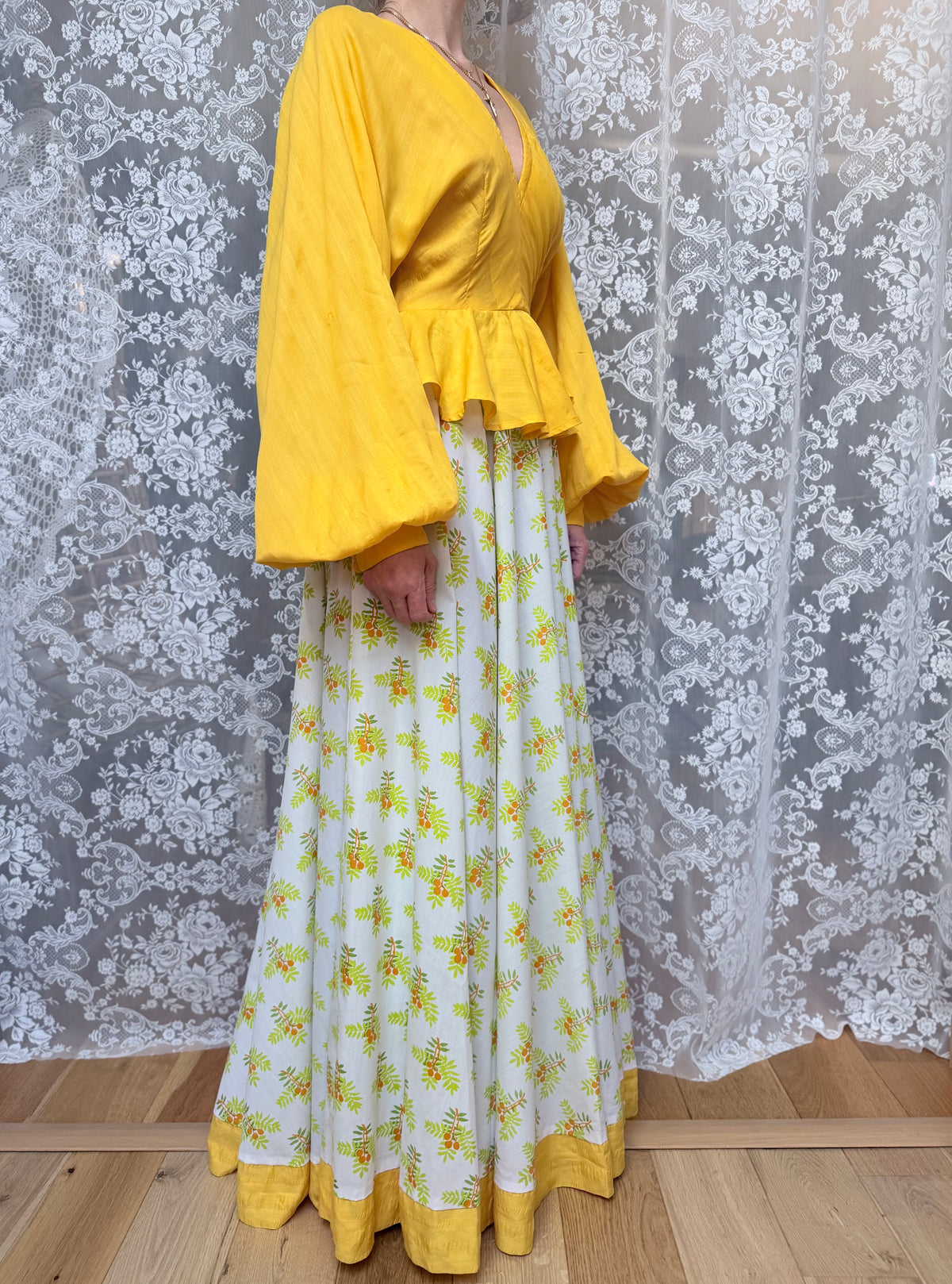 Incredibly Rare Jean Varon 1960s Yellow Peplum Maxi Dress