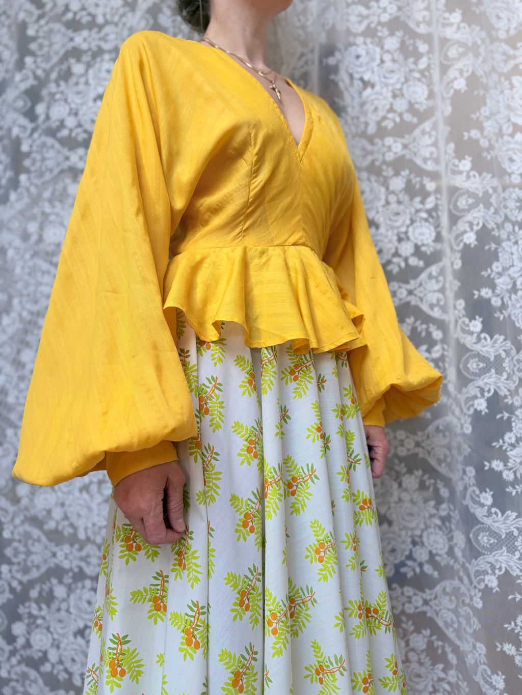 Incredibly Rare Jean Varon 1960s Yellow Peplum Maxi Dress