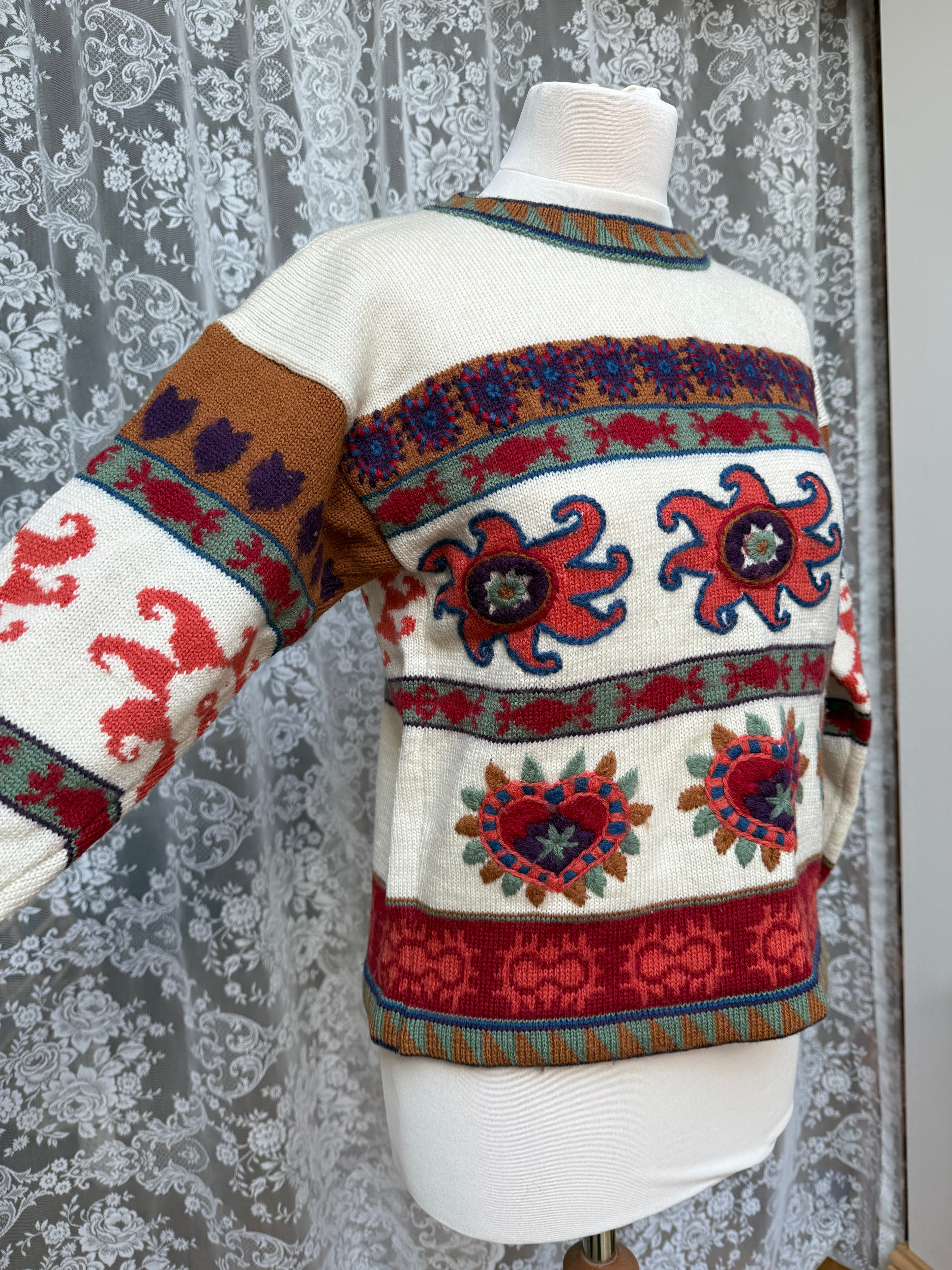 Winter Sun: 1990s French Connection Vintage Embroidered Sun Jumper