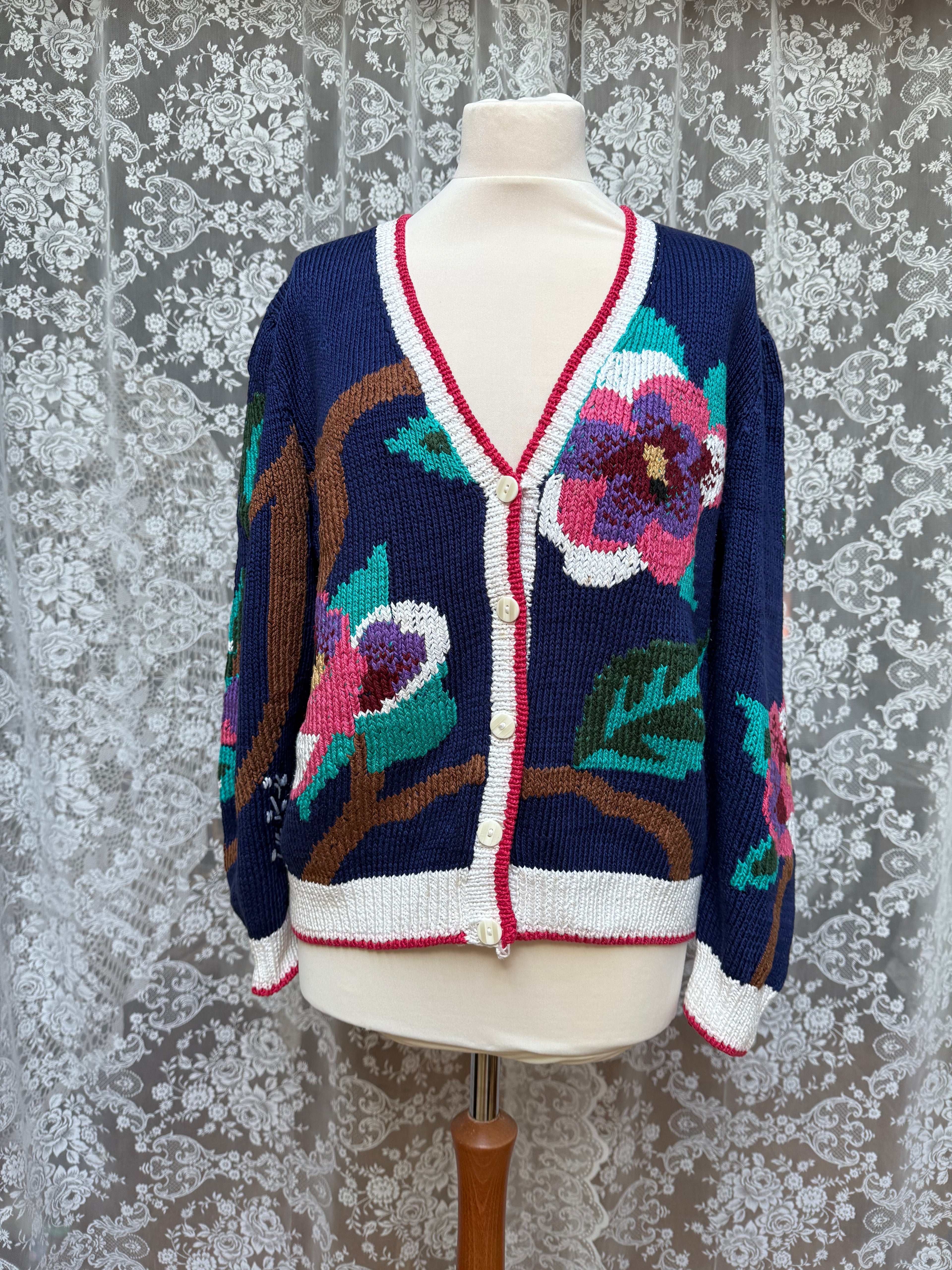 Vintage Berek Hand-Knitted 1980s Floral Cardigan