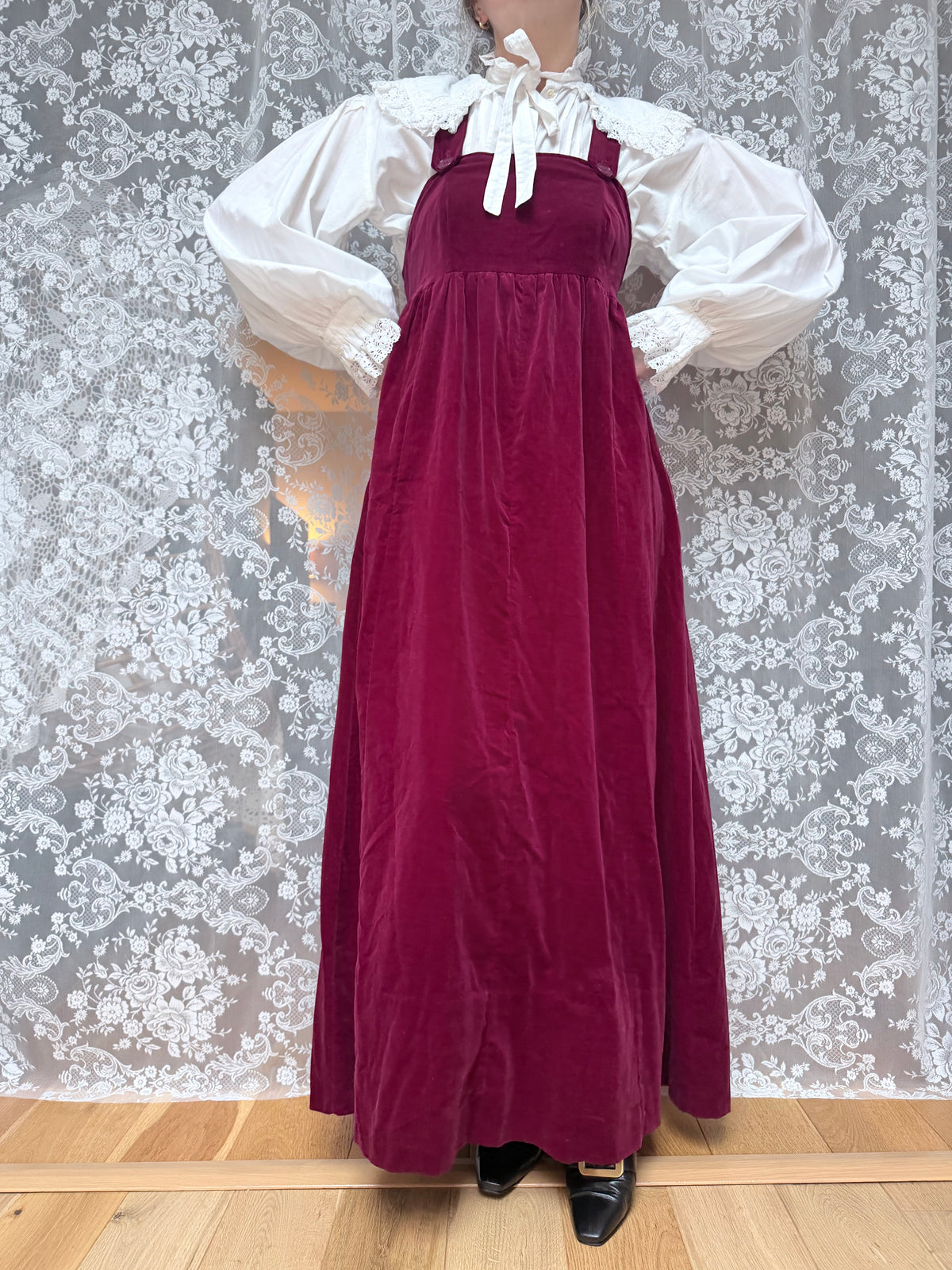 Vintage 1970s Laura Ashley Burgundy Pinafore Dress | Cottagecore Maxi