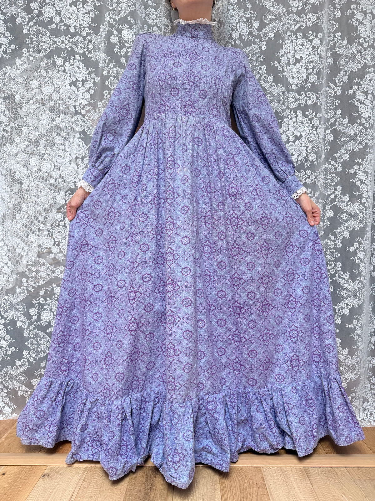 Vintage 1970s Laura Ashley Purple Floral Prairie Maxi Dress