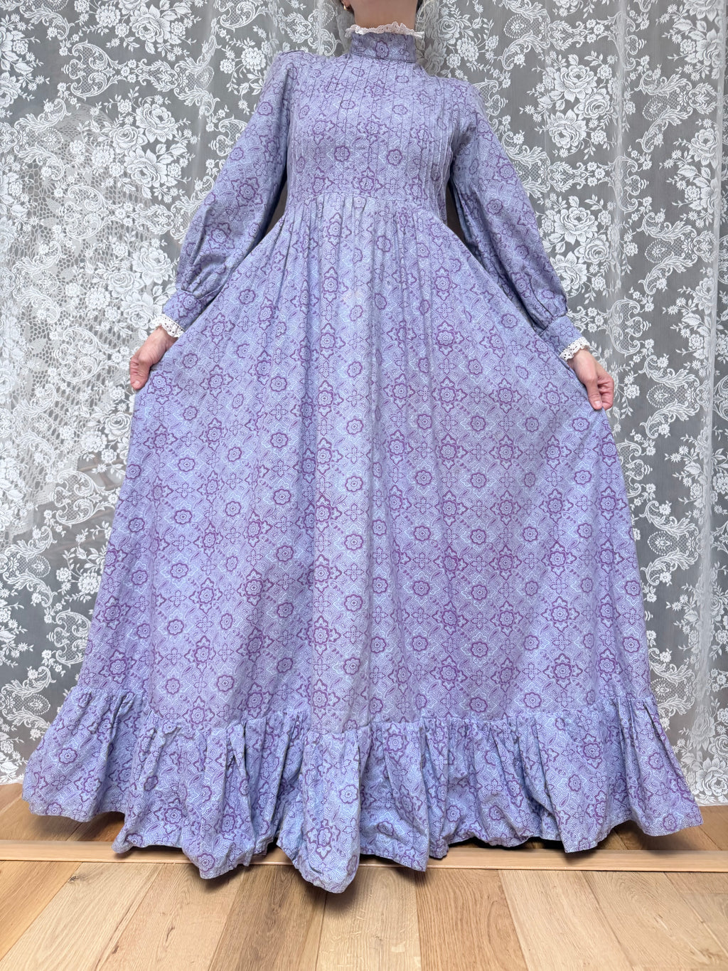 Vintage 1970s Laura Ashley Purple Floral Prairie Maxi Dress