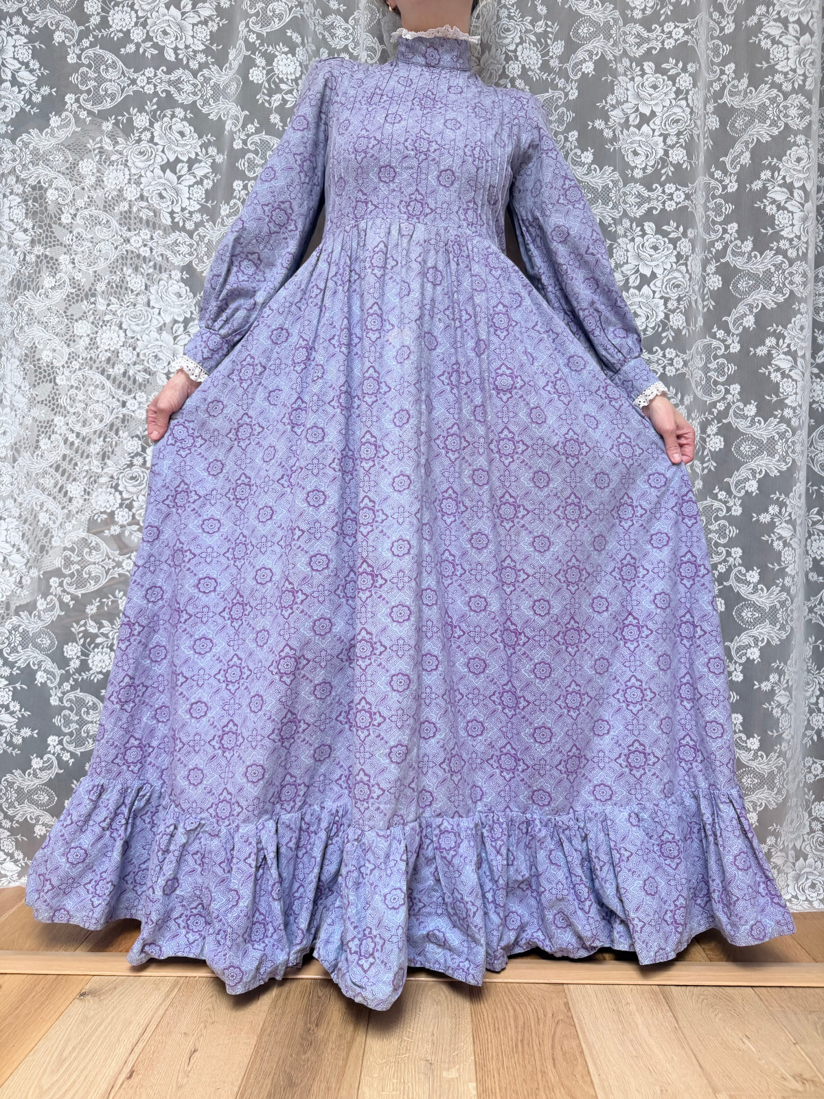 Vintage 1970s Laura Ashley Purple Floral Prairie Maxi Dress