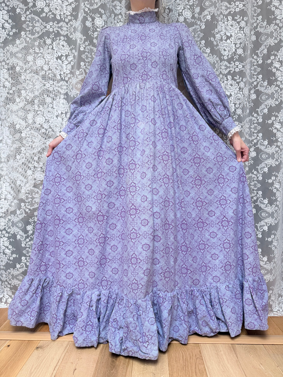 Vintage 1970s Laura Ashley Purple Floral Prairie Maxi Dress