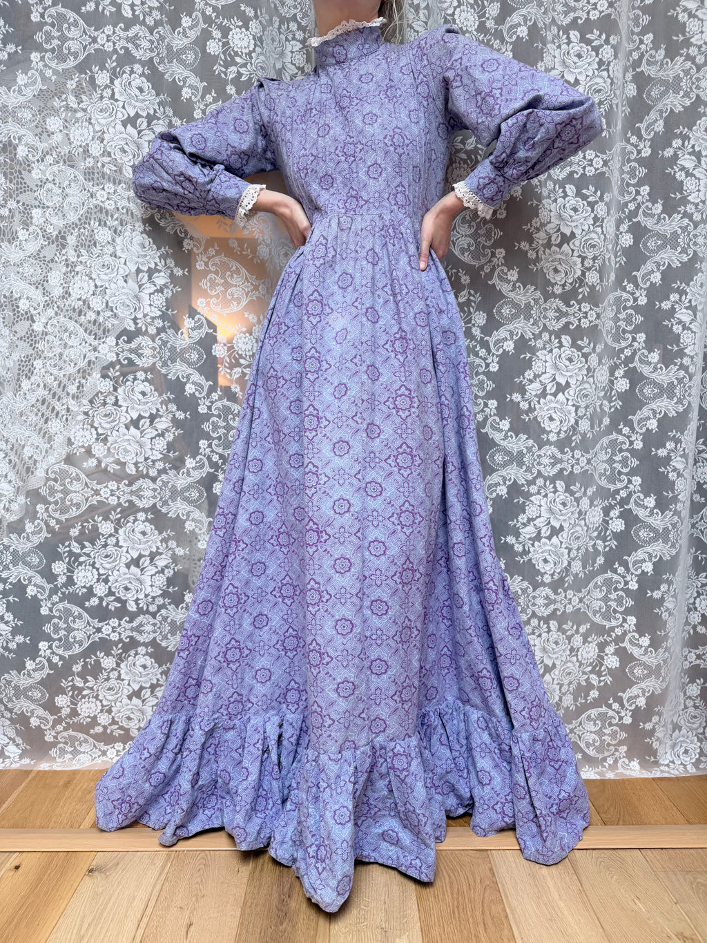 Vintage 1970s Laura Ashley Purple Floral Prairie Maxi Dress