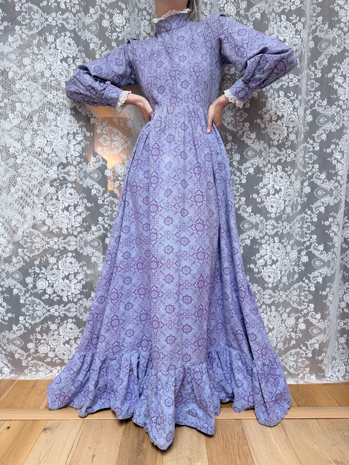 Vintage 1970s Laura Ashley Purple Floral Prairie Maxi Dress