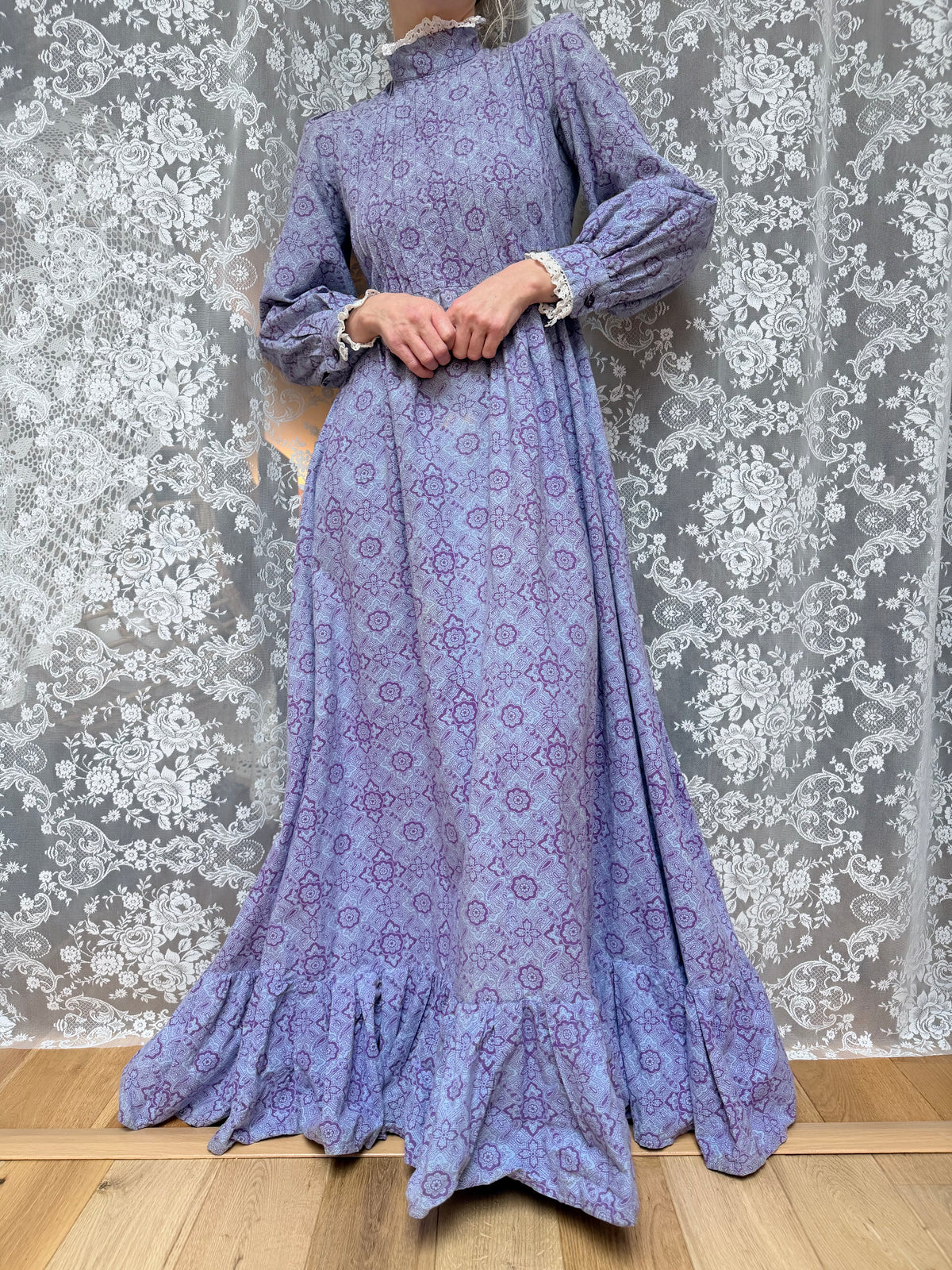 Vintage 1970s Laura Ashley Purple Floral Prairie Maxi Dress