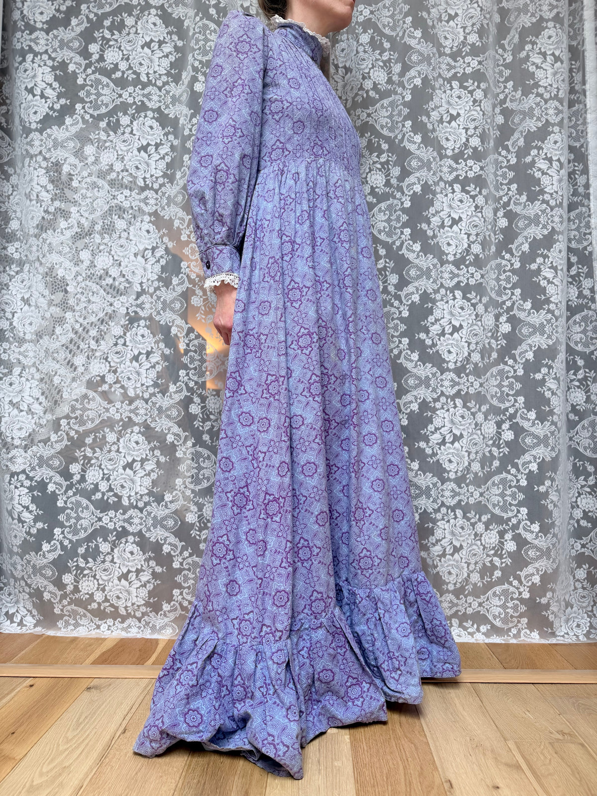 Vintage 1970s Laura Ashley Purple Floral Prairie Maxi Dress