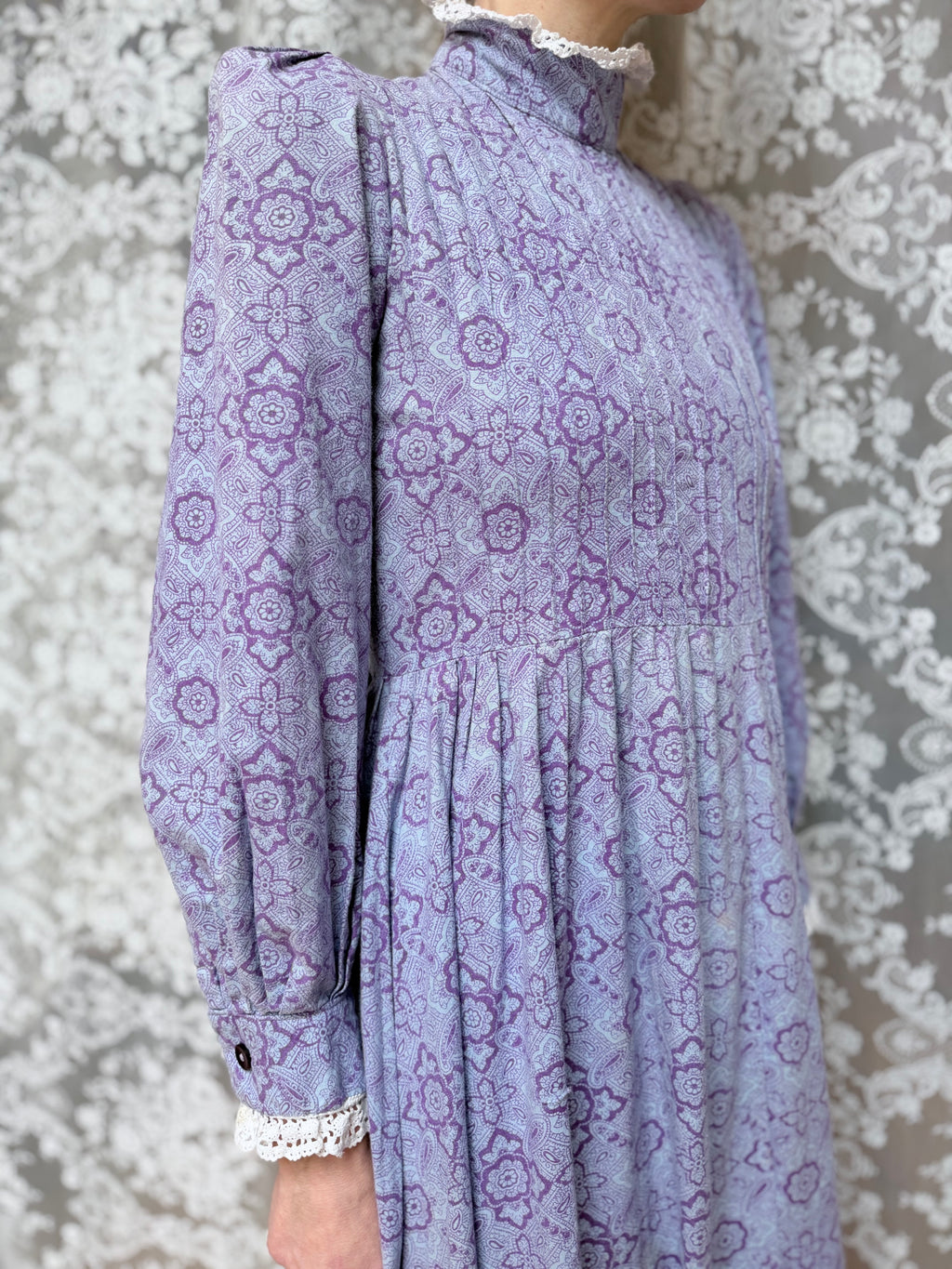 Vintage 1970s Laura Ashley Purple Floral Prairie Maxi Dress