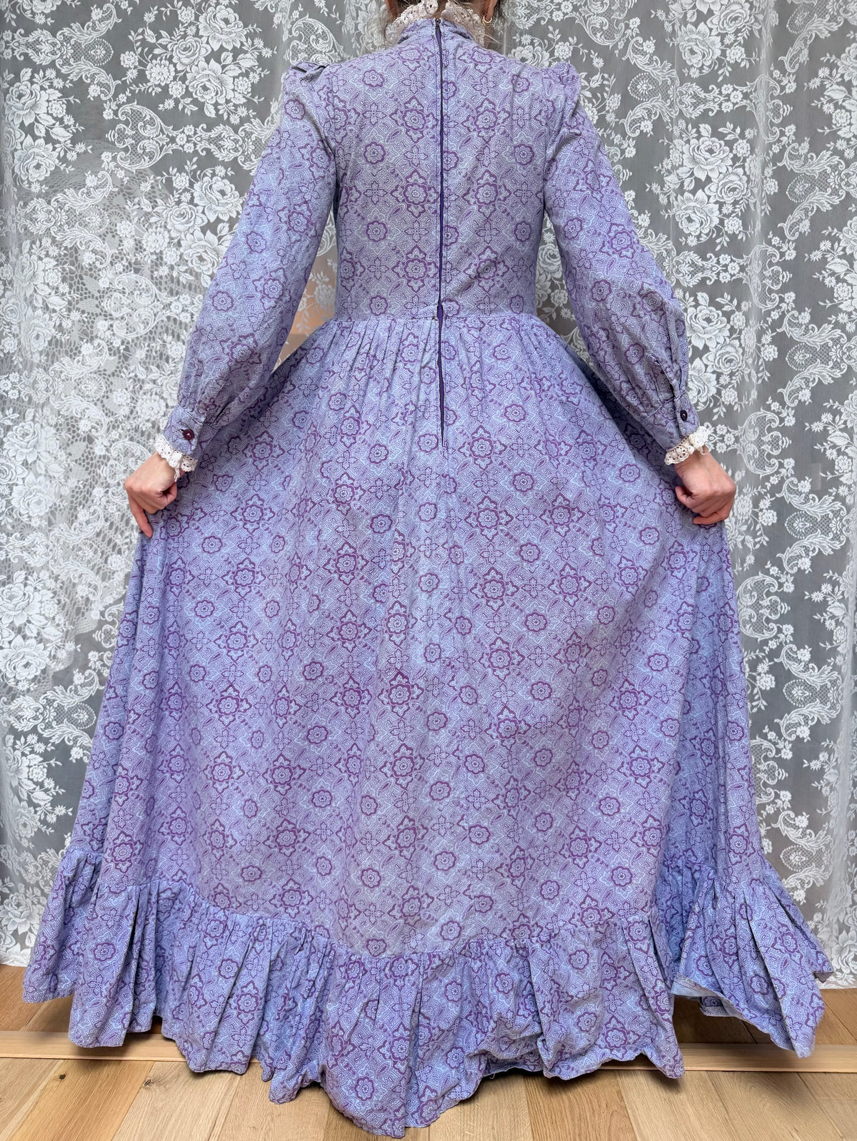 Vintage 1970s Laura Ashley Purple Floral Prairie Maxi Dress