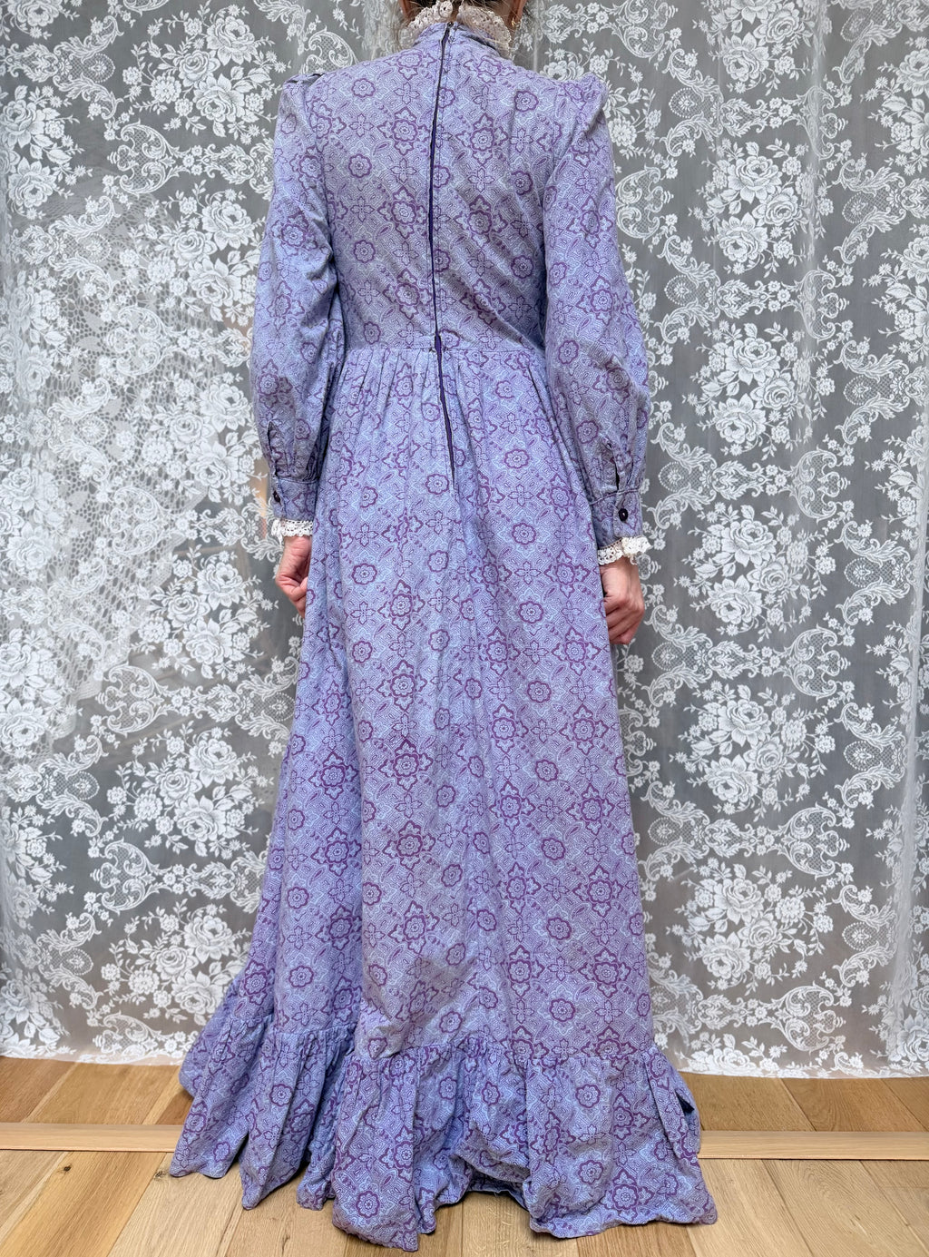 Vintage 1970s Laura Ashley Purple Floral Prairie Maxi Dress