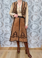 Vintage 1970s Handmade Suede & Crochet Americana Two Piece