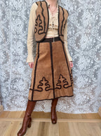 Vintage 1970s Handmade Suede & Crochet Americana Two Piece