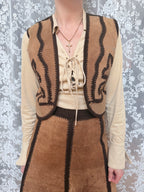 Vintage 1970s Handmade Suede & Crochet Americana Two Piece