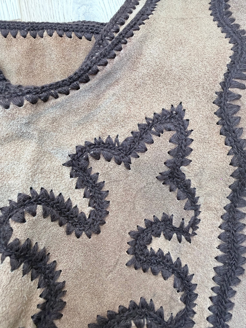 Vintage 1970s Handmade Suede & Crochet Americana Two Piece