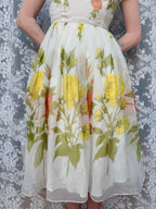 Vintage 1950s Floral Roses Summer Midi Dress
