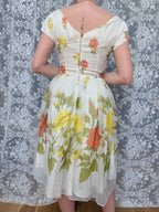 Vintage 1950s Floral Roses Summer Midi Dress