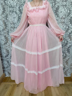 Vintage 1970s Prairie Baby Doll Dress in Pink