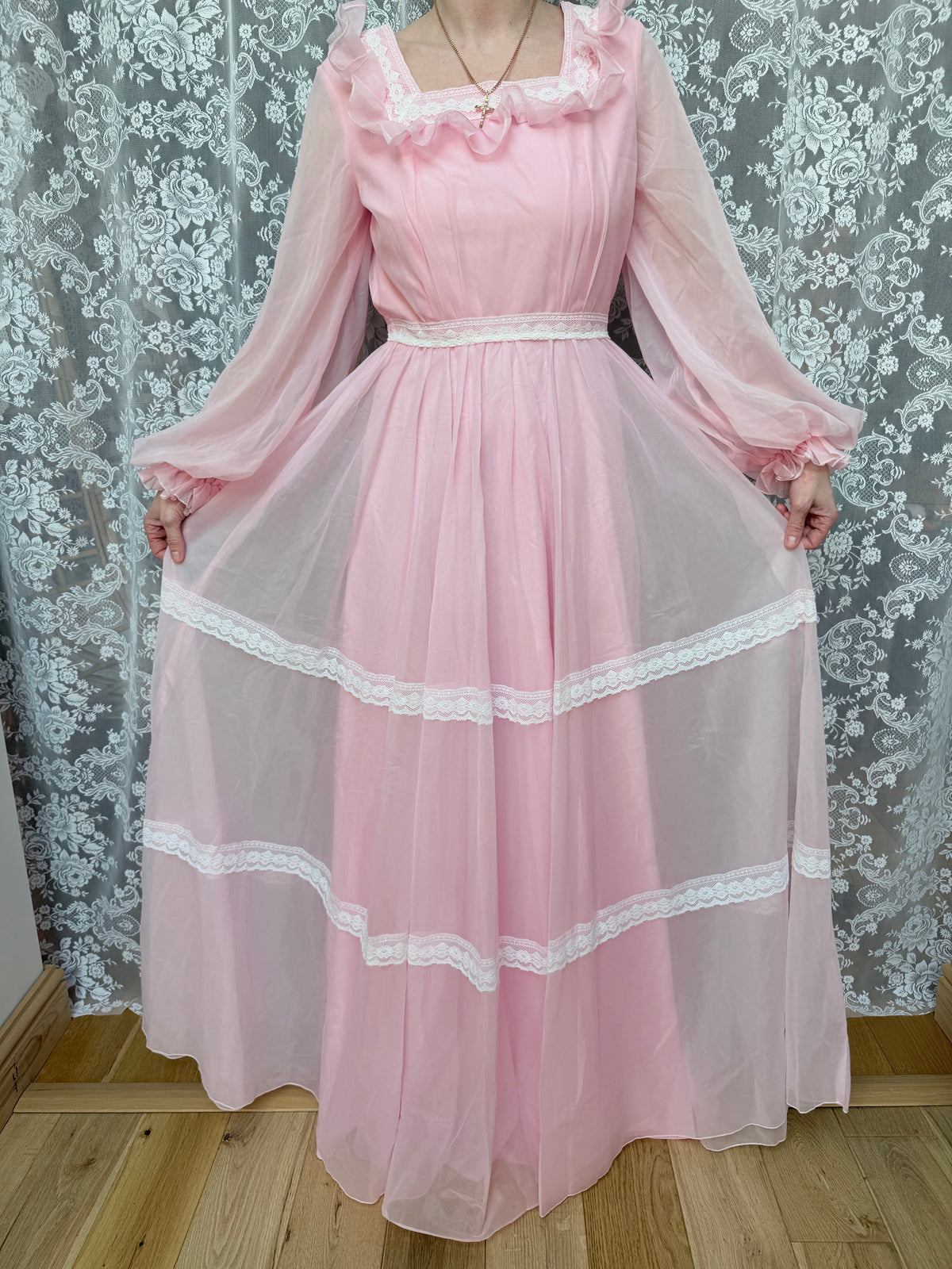 Vintage 1970s Prairie Baby Doll Dress in Pink