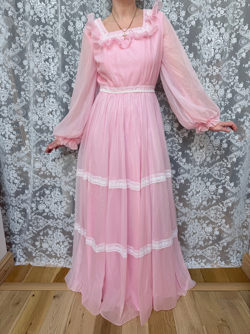 Vintage 1970s Prairie Baby Doll Dress in Pink