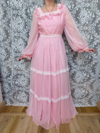 Vintage 1970s Prairie Baby Doll Dress in Pink