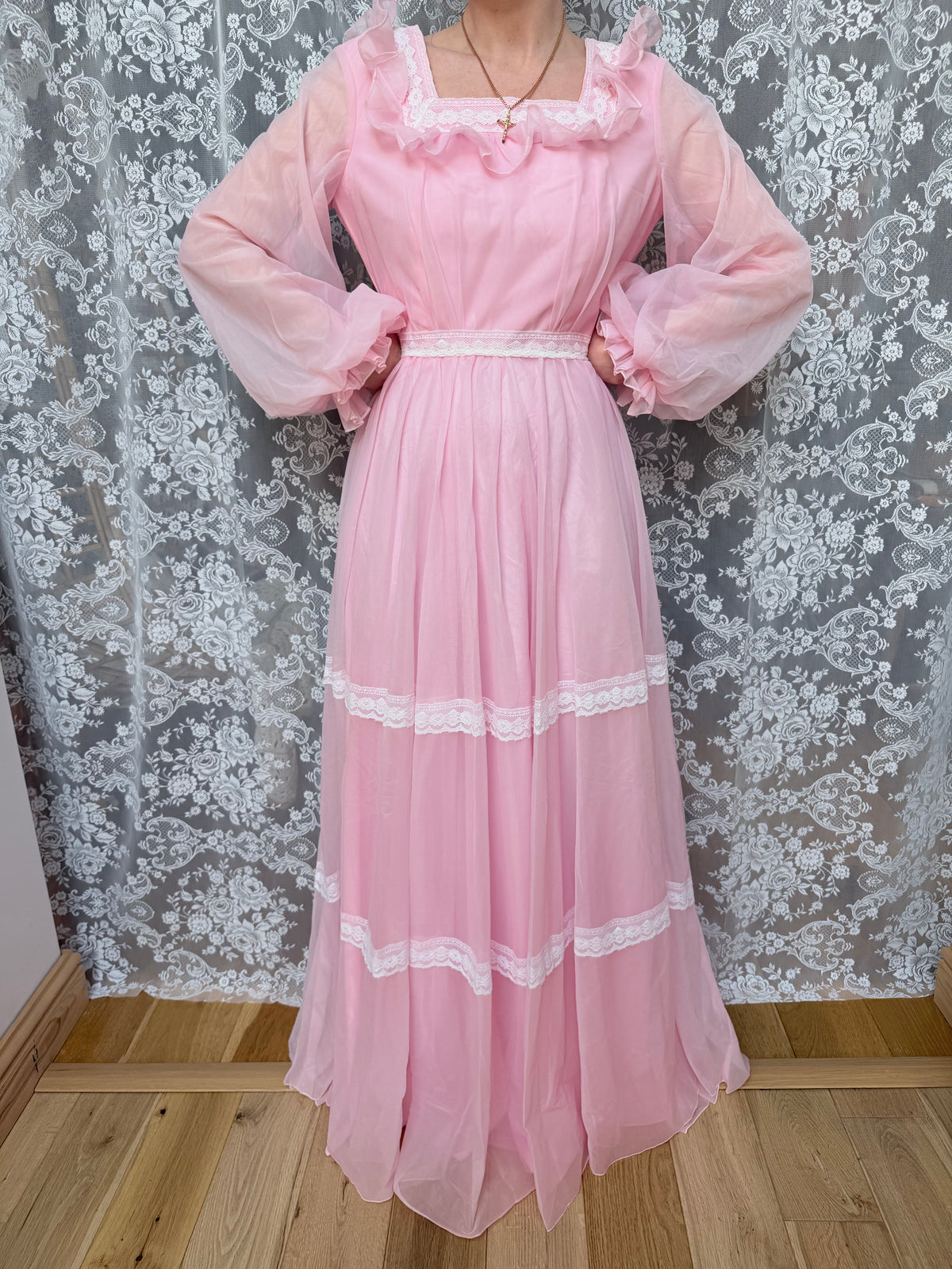 Vintage 1970s Prairie Baby Doll Dress in Pink