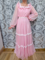 Vintage 1970s Prairie Baby Doll Dress in Pink