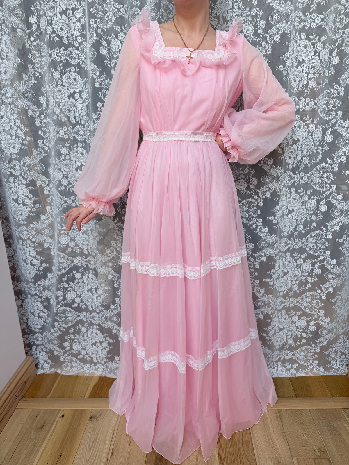 Vintage 1970s Prairie Baby Doll Dress in Pink