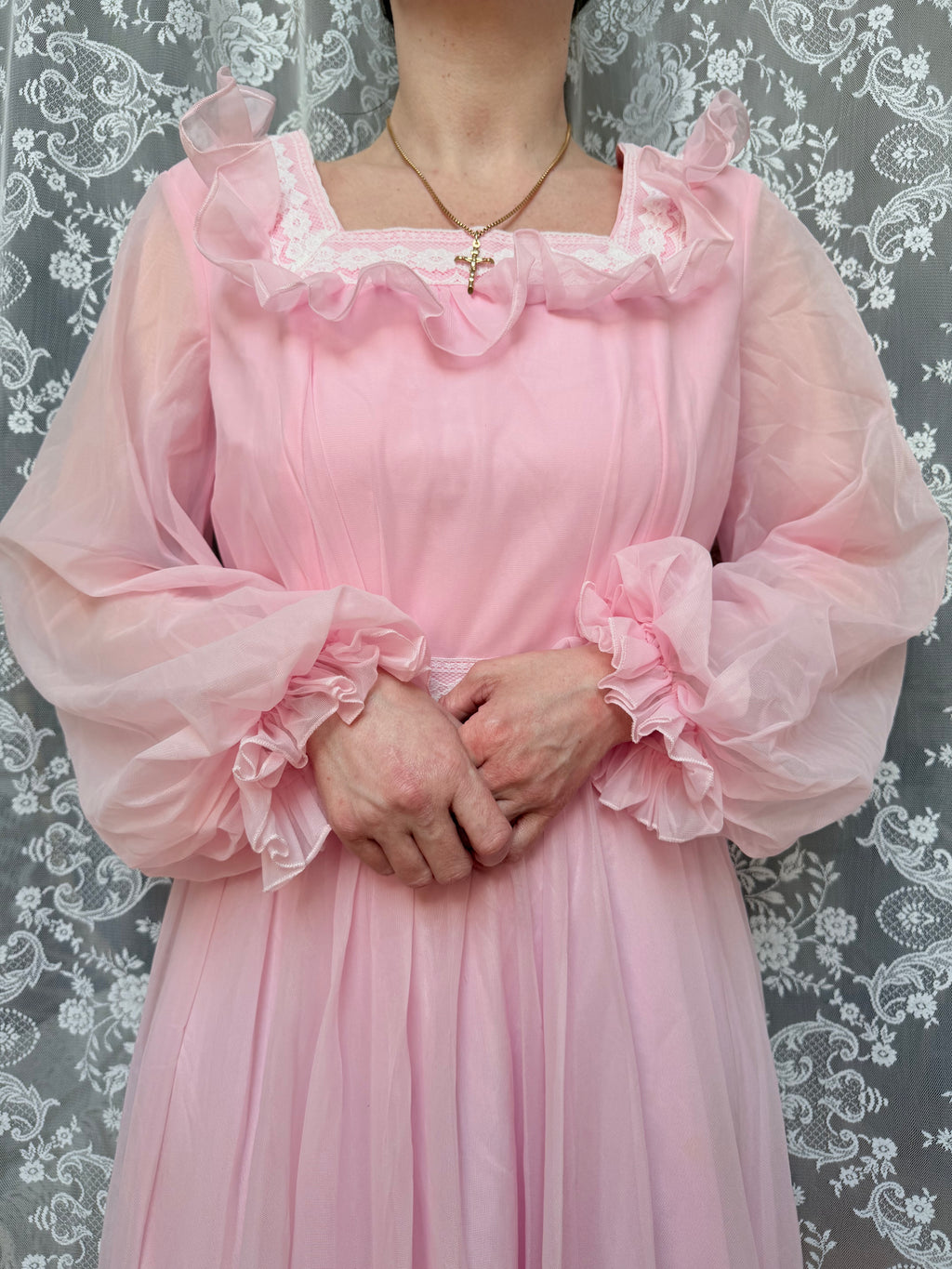 Vintage 1970s Prairie Baby Doll Dress in Pink