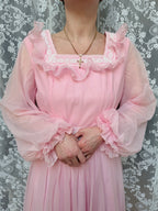 Vintage 1970s Prairie Baby Doll Dress in Pink