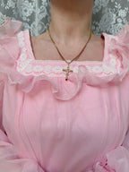 Vintage 1970s Prairie Baby Doll Dress in Pink