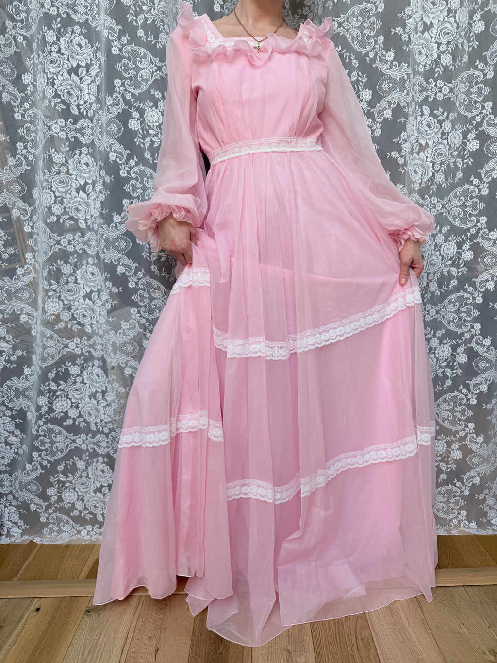 Vintage 1970s Prairie Baby Doll Dress in Pink