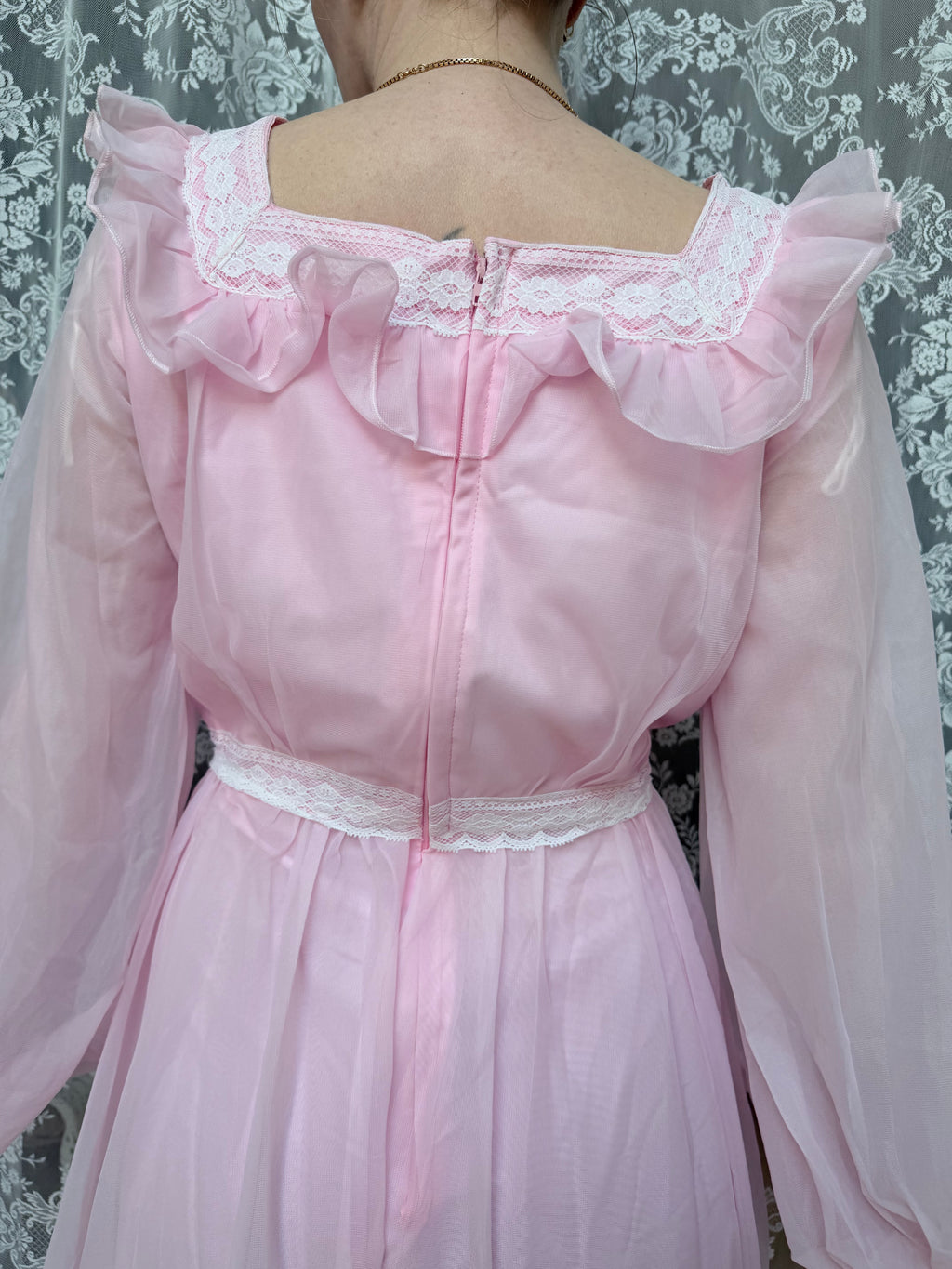 Vintage 1970s Prairie Baby Doll Dress in Pink