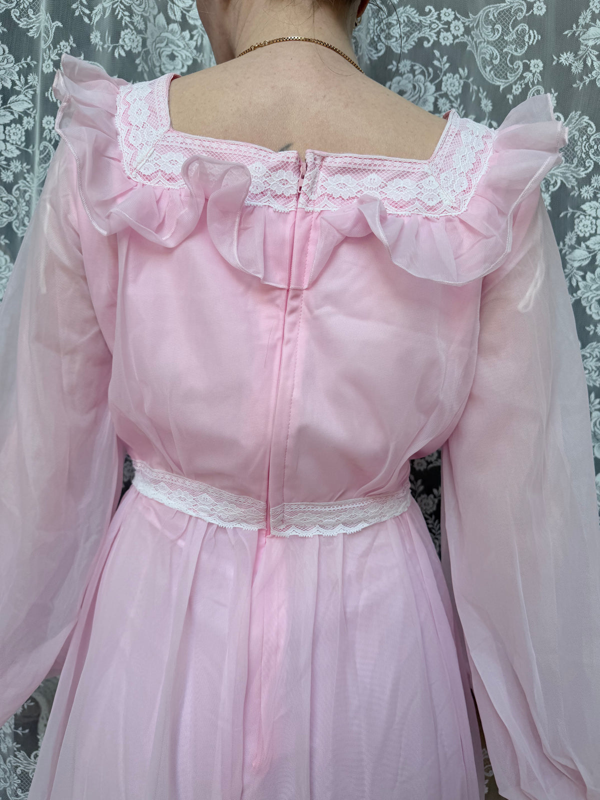 Vintage 1970s Prairie Baby Doll Dress in Pink