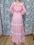 Vintage 1970s Prairie Baby Doll Dress in Pink