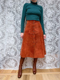 Vintage 1970s Burnt Orange Suede Midi Skirt