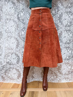 Vintage 1970s Burnt Orange Suede Midi Skirt