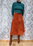 Vintage 1970s Burnt Orange Suede Midi Skirt