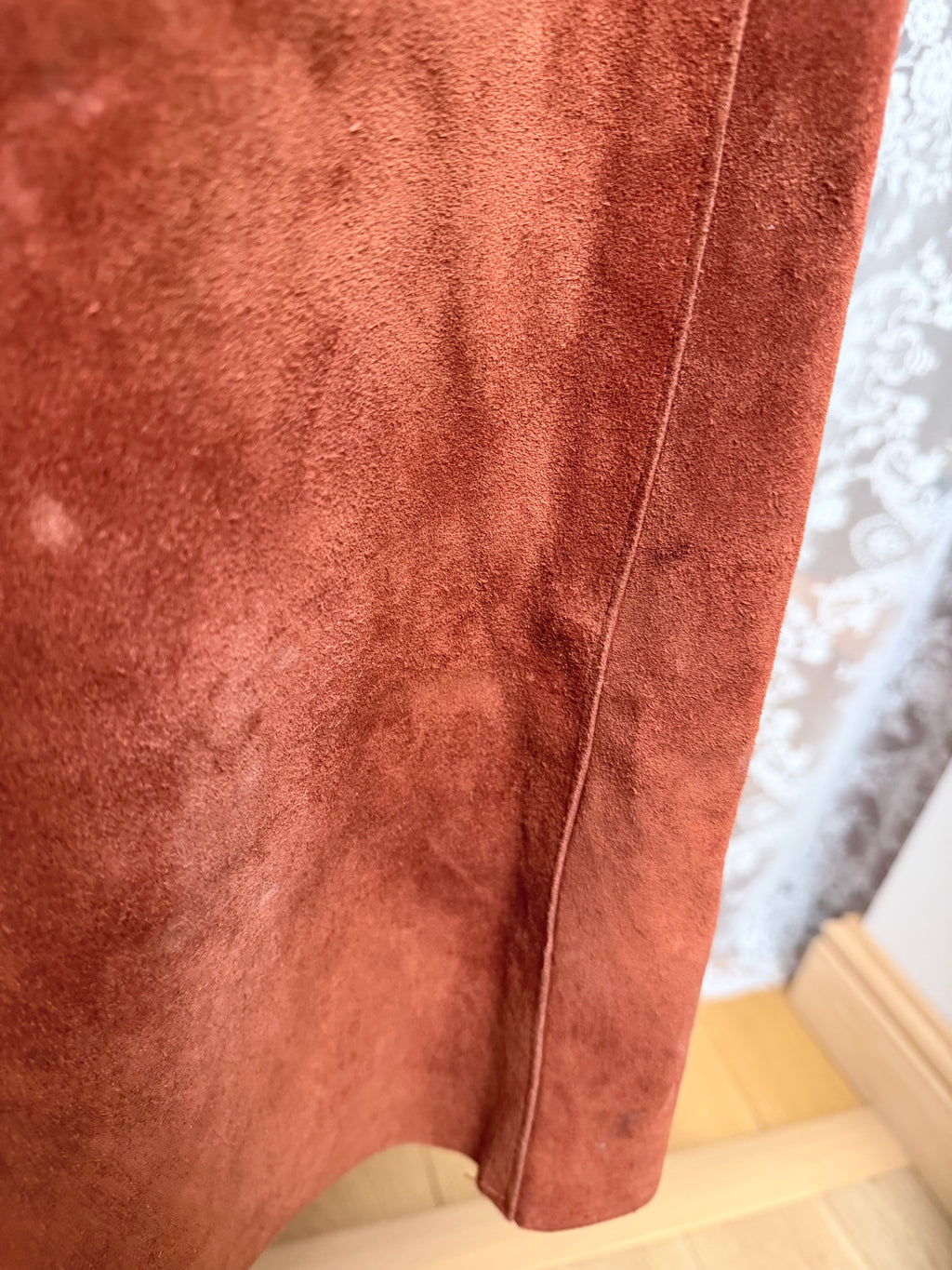Vintage 1970s Burnt Orange Suede Midi Skirt