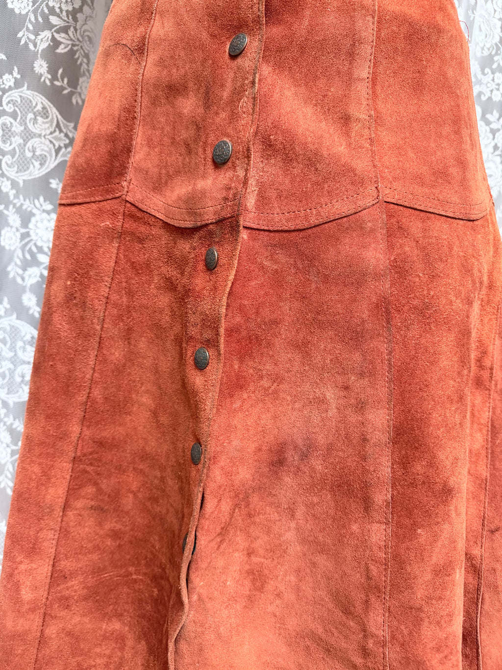 Vintage 1970s Burnt Orange Suede Midi Skirt