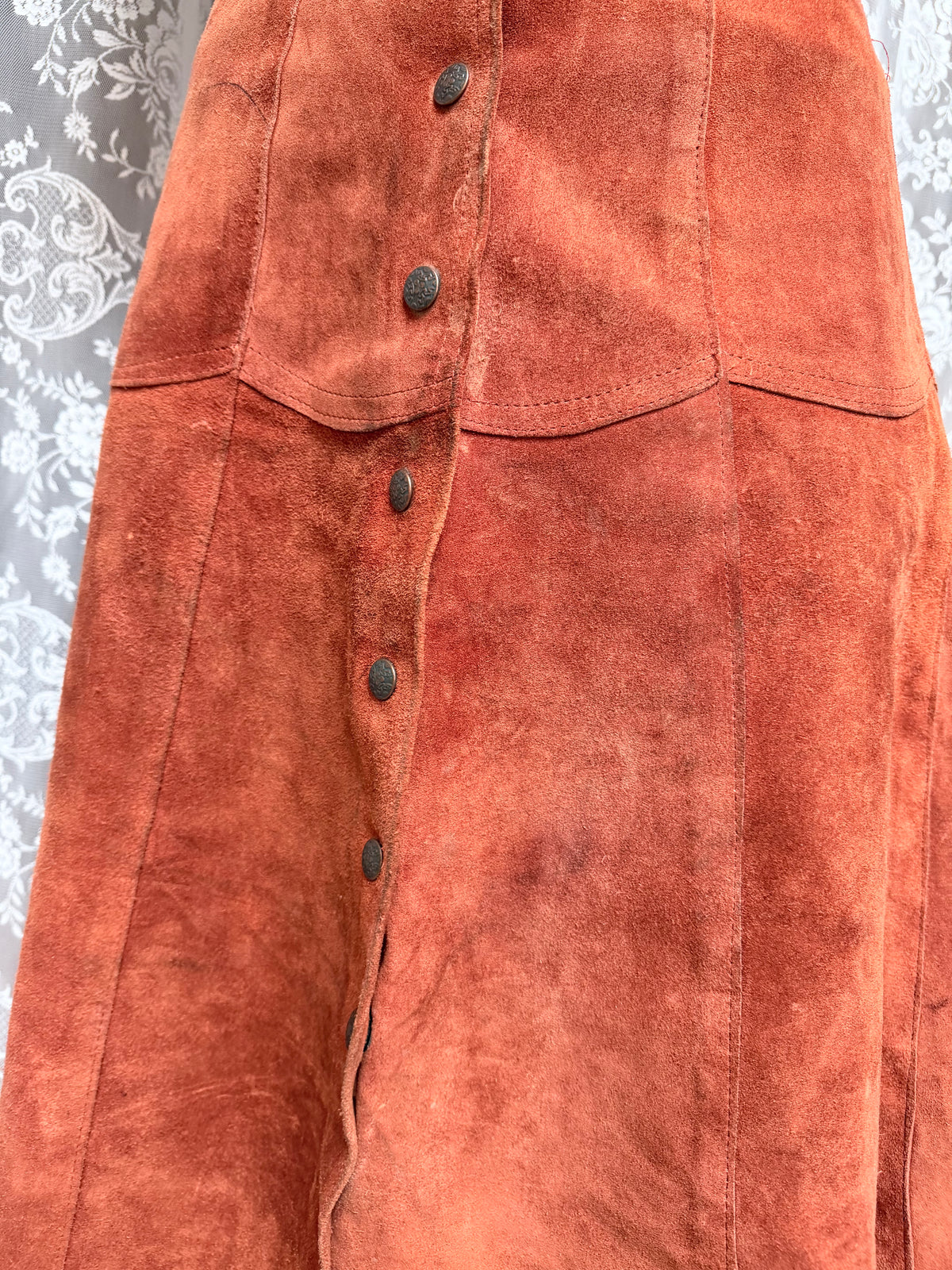 Vintage 1970s Burnt Orange Suede Midi Skirt