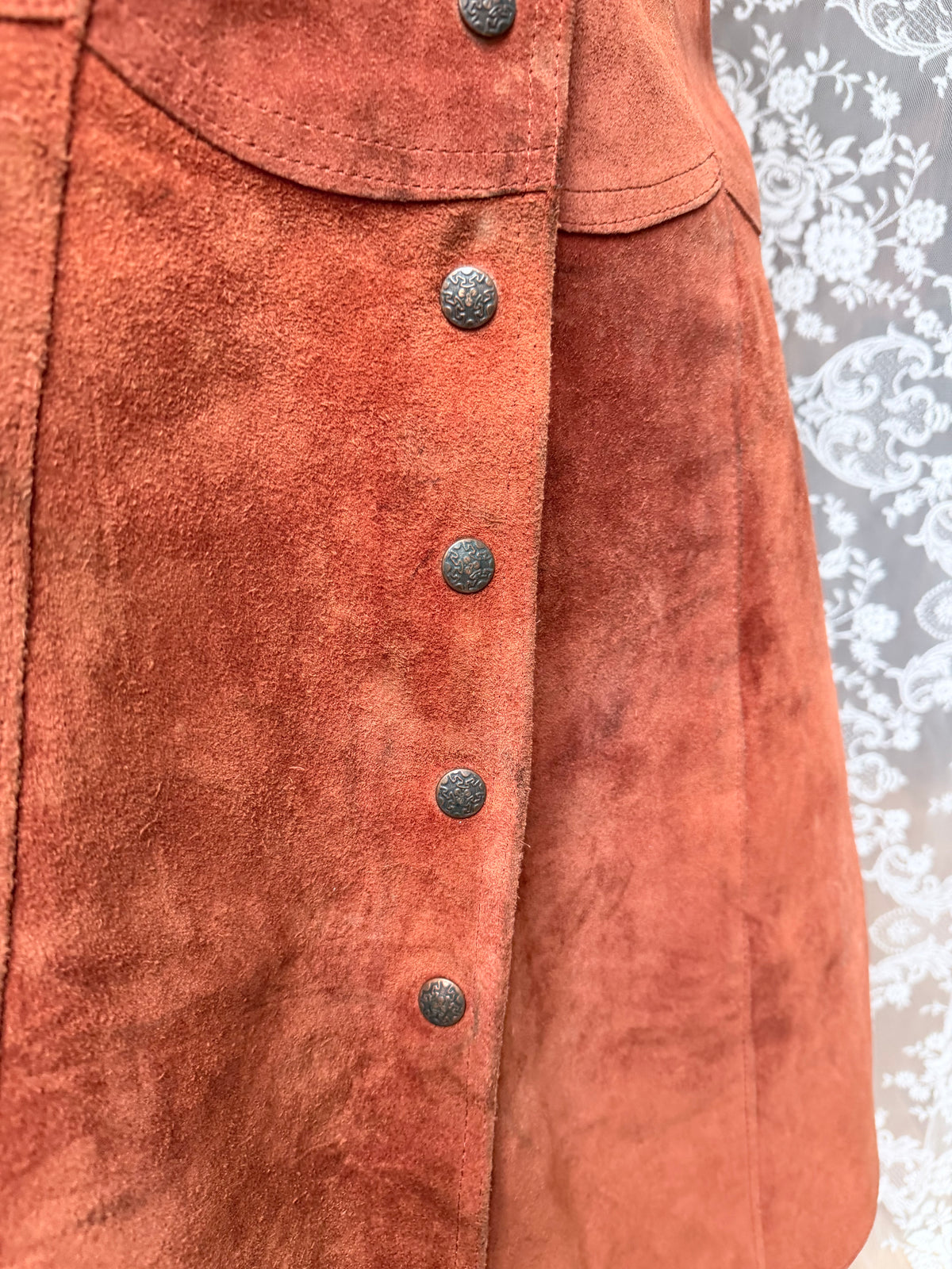 Vintage 1970s Burnt Orange Suede Midi Skirt