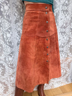 Vintage 1970s Burnt Orange Suede Midi Skirt