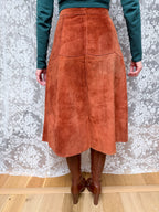 Vintage 1970s Burnt Orange Suede Midi Skirt