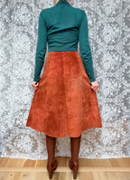 Vintage 1970s Burnt Orange Suede Midi Skirt