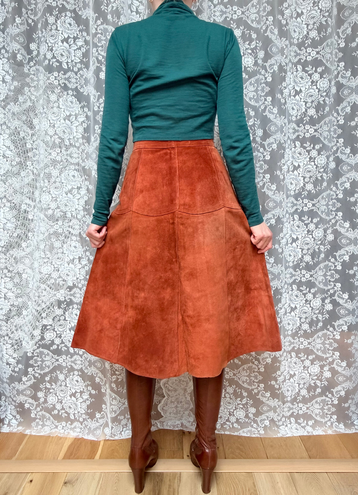 Vintage 1970s Burnt Orange Suede Midi Skirt